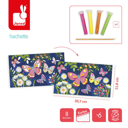 USZKODZONE OPAKOWANIE Janod Zestaw kreatywny Fluorescencyjny piasek Motyle 6+