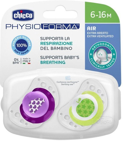 Chicco Physioforma Air Smoczek Uspokajający Silikonowy  6-16M+ 2Szt. Różowy