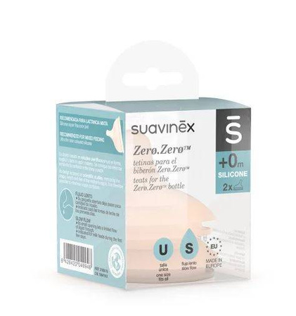 Smoczki do Butelek ZERO ZERO Rozmiar S  Przepływ Wolny 2 szt. Suavinex ZERO ZERO
