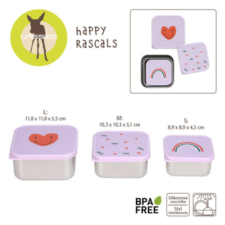 Lassig Pojemnik na przekąski snackbox ze stali nierdzewnej 3 szt. Happy Rascals Heart lavender