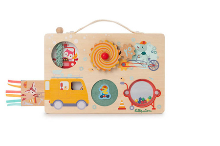LILLIPUTIENS Drewniana tablica manipulacyjna walizka Pojazdy 12 m+