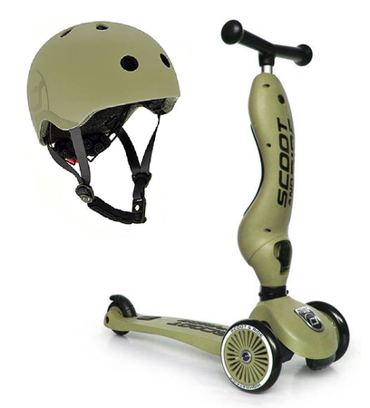 Scootandride Highwaykick 1 Jeździk i Hulajnoga 2w1 1-5 lat + Scootandride Kask S-M Olive 