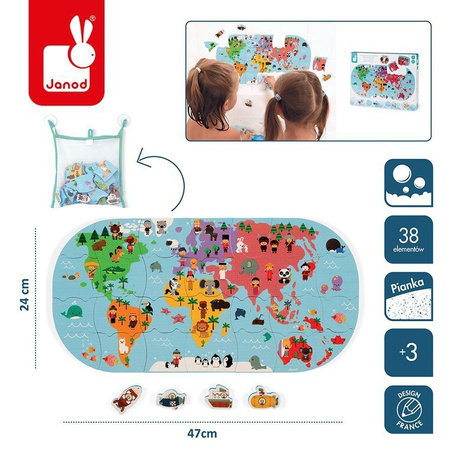 Janod Puzzle do kąpieli Mapa świata 28 elementów 3+