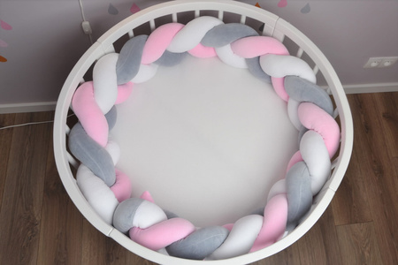 SenLove Ochraniacz do Łóżeczka Warkocz 360cm Szaro-Różowo-Biały