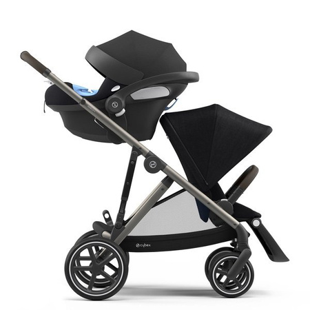 Cybex Gazelle S Wózek Bliźniaczy + Foteliki Cybex Aton M I-Size & SensorSafe 0-13 kg  + Adaptery  Deep Black rama Taupe