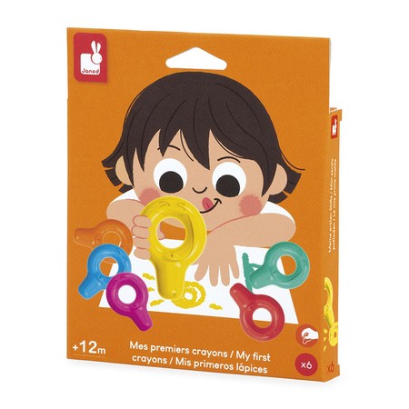 Janod Pierwsze kredki świecowe z uchwytem 6 kolorów 12m+