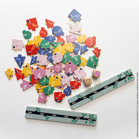 Janod Układanka edukacyjna Sortowanie kształtów, kolorów i rozmiarów Ptaki 2+