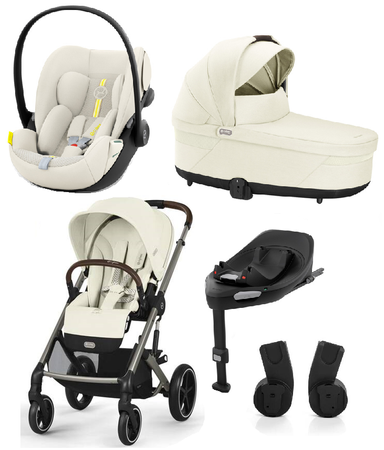 Cybex Balios S Lux 2.0 Wózek Głęboko-Spacerowy Seashell Beige + Cloud G I-Size Fotelik Samochodowy 0-13kg + Baza G + Adaptery