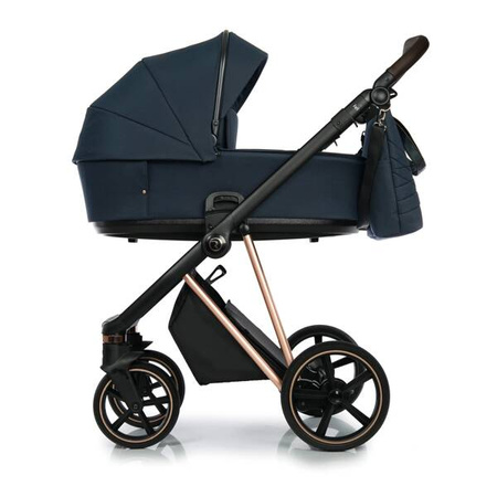 Roan Ivi 2.0 Wózek Głęboko-Spacerowy Rama Rose Gold Mystic Blue + Cybex Aton B2 i-Size Fotelik Samochodowy 0-13kg + Baza One Volcano Black