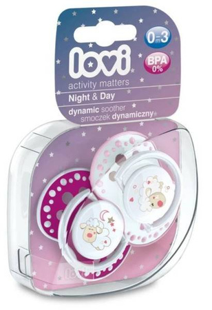 Lovi Smoczek silikonowy dynamiczny 0-3m Night&Day Girl Lamb 22/809girl_L 2szt.