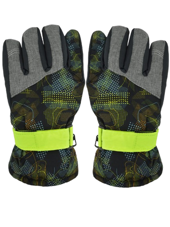 Noviti Rękawiczki Narciarskie 5P Chłopięce Żółte Wzory Rozmiar 16