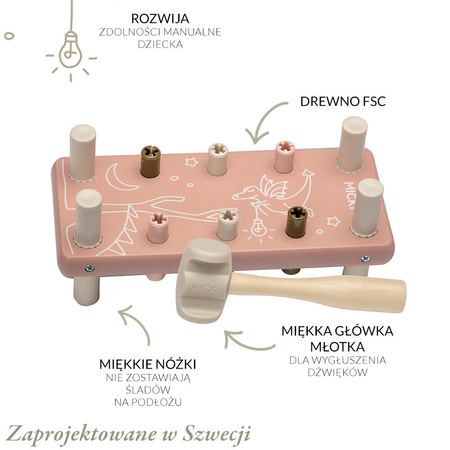 Micki Drewniana Przebijanka z Gumowym Młotkiem Różówy