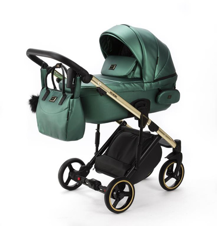 Adamex Lumi Air Lux Wózek Głęboko-Spacerowy SM500 Skóra Koła 10 Zielony + Cybex Aton B2 i-Size Fotelik 0-13kg + Baza + Adaptery