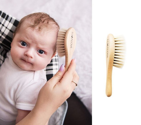 Lullalove Szczotka Włosie Kozie + Myjka Pieluszka Muślinowa Zielnik Róż