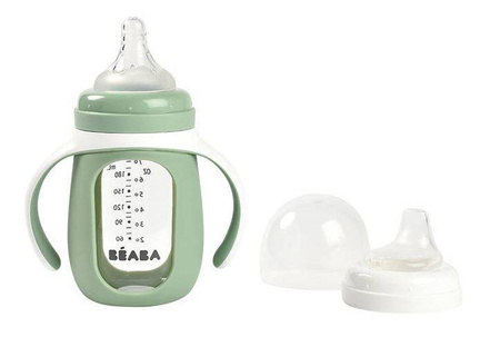 Beaba Szklana Butelka Treningowa w Silikonowej Osłonce 2w1 210 ml Sage Green