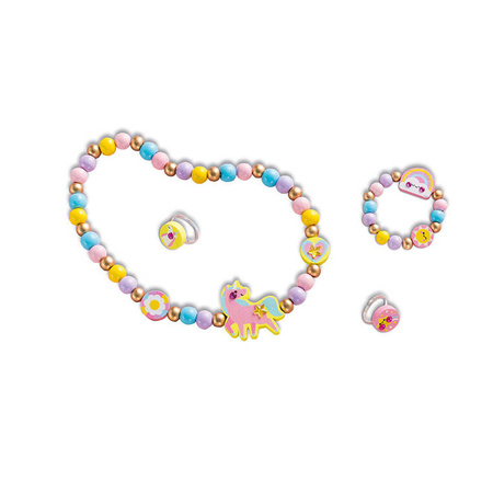 Janod Zestaw kreatywny do tworzenia biżuterii z drewna Tęczowa kraina 4+