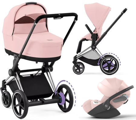 Cybex E-Priam 4.0 Wózek Głęboko-Spacerowy + Cloud T i-Size Fotelik Samochodowy 0-13kg Peach Pink 