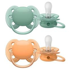 Avent Ultra Soft Smoczek Uspokajający 091/03 2szt. 0-6m Zielony / Pomarańczowy