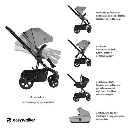 [OUTLET] Easywalker Harvey 2 Wózek głęboko-spacerowy (zawiera stelaż, siedzisko z budką i pałąkiem)  Stone Grey