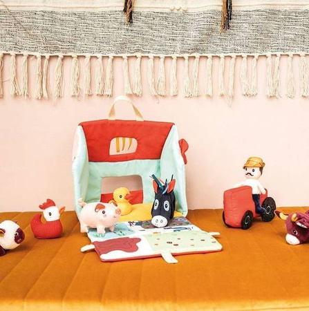 Lilliputiens Rozkładany Domek Farma z 6 Zwierzątkami, Rolnikiem i Traktorem 18m+