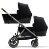 Cybex Gazelle S Wózek Bliźniaczy + Foteliki Cybex Aton M I-Size & SensorSafe 0-13 kg  + Adaptery  Deep Black rama Taupe