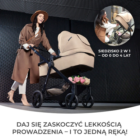 Kinderkraft Newly Wózek Wielofunkcyjny 4w1 + Fotelikiem Mink Pro z Bazą Sand Beige