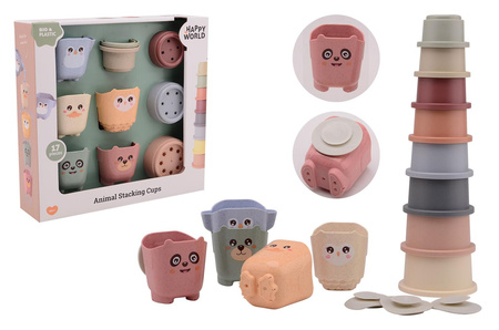 Happy World Wieża kubków i wiaderek 17szt BIOplastik