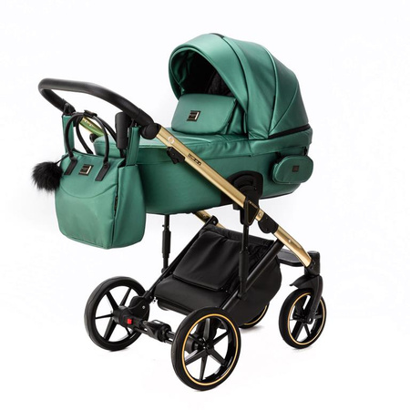 Adamex Lumi Air Lux Wózek Głęboko-Spacerowy SM500 Skóra Zielony + Cybex Aton B2 i-Size Fotelik 0-13kg + Baza + Adaptery