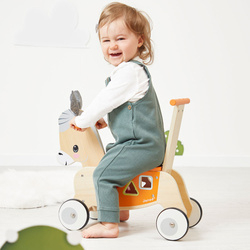Janod Jeździk i pchacz 2w1 z sorterem kształtów Osiołek Farma 12m+