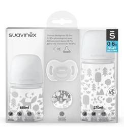 SUAVINEX ZESTAW BUTELKA 150ML + 270ML + SMOCZEK 0-6 ALL SILICONE + KLIPS