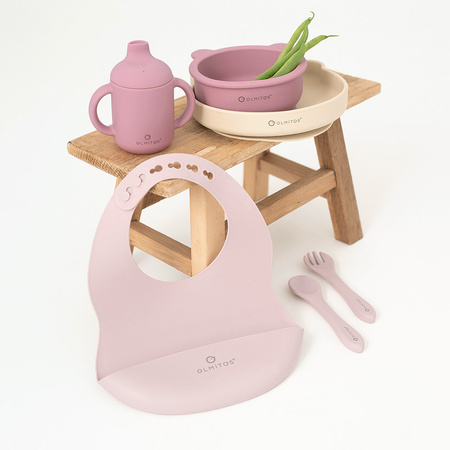 Olmitos Zestaw obiadowy silikonowy 7-elem. różowy