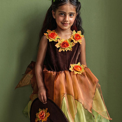 Souza! Kostium sukienka tiulowa z kwiatami i kapelusz czarownica Sabrina 5-7 lat