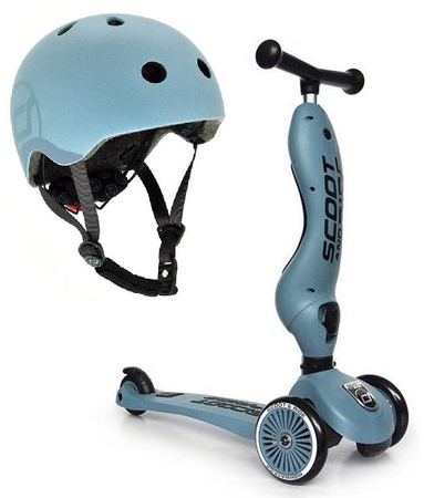 Scootandride Highwaykick 1 Jeździk i Hulajnoga 2w1 1-5 Lat + Scootandride Kask Dla Dzieci S-M Steel