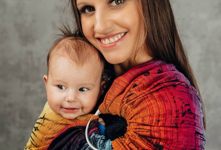 LennyLamb Chusta Kółkowa Splot Żakardowy Noszenia Dzieci Symfonia Tęczowa Dark  1,8m 100% Bawełna