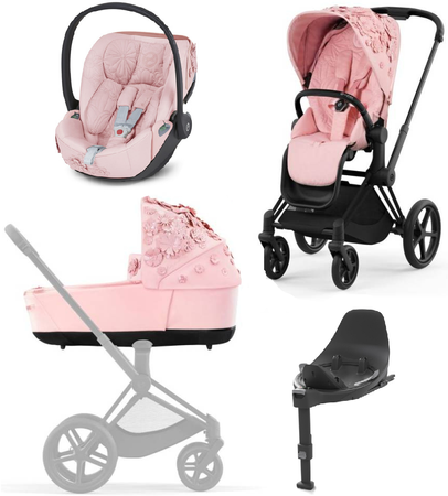 Cybex e-Priam 4.0 Wózek Głęboko-Spacerowy + Cloud T I-Size Fotelik + Baza Pale Blush Simply Flowers