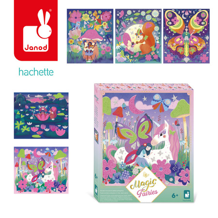 Janod Zestaw kreatywny Naklejki piankowe i fosforescencyjne piaski Wróżki Magic Fairies 6+