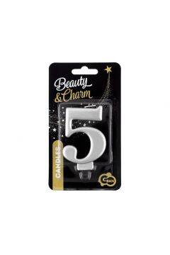 Godan Świeczka Urodzinowa Srebrna Cyfra 5