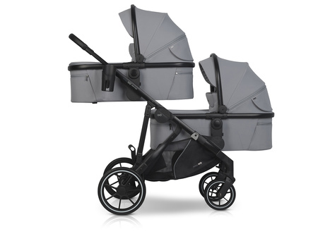 Easy Go Duoflex Wózek Głęboko-Spacerowy Bliźniaczy Rok po Roku Cloudy Gray 2 Siedziska 2 Gondole