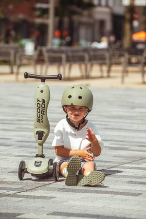Scootandride Highwaykick 1 Jeździk i Hulajnoga 2w1 1-5 lat + Kask XXS-S dla Dzieci 1-5 Lat Olive