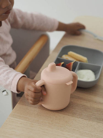 Beaba Komplet Naczyń z Silikonu Trójdzielny Talerz z Przyssawka + kubeczek z pokrywka z ustnikiem + łyżeczka Pink