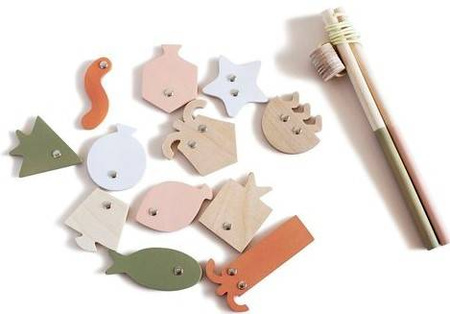 Babai Drewniana Zabawka Geometryczne Rybki Zestaw Wędkarski, Kolorowy Fish-Geom-Color