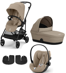 Cybex Melio Carbon Wózek Glęboko-Spacerowy Almond Beige + Cybex Cloud G I - Size Fotelik Samochodowy Almond Beige Plus 0-13kg + Adaptery