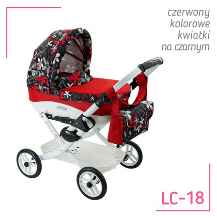 Adbor Lily Wózek dla Lalek Czerwony Kwiatki Lc-18