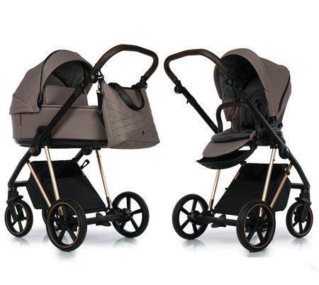 Roan Ivi 2.0 Wózek Głęboko-Spacerowy Rama Rose Gold Mocca + Cybex Aton B2 i-Size Fotelik Samochodowy 0-13kg + Baza One Volcano Black