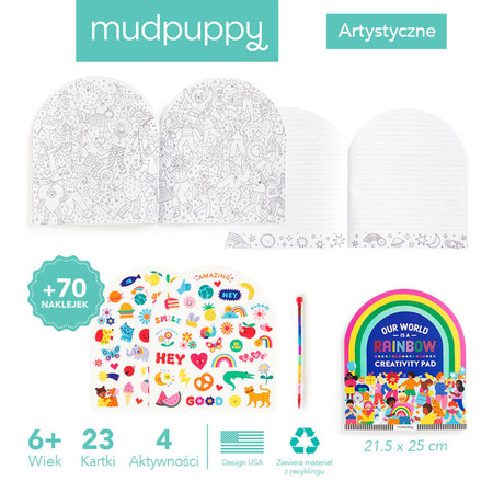 Mudpuppy Zestaw kreatywny z malowanką, wielokolorową kredką i naklejkami Tęczowy świat 6+