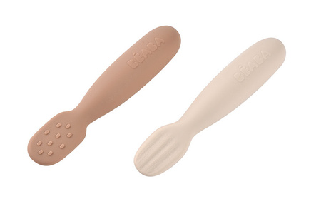 Beaba Zestaw 2 silikonowych pierwszych łyżeczek-gryzaków Praline/clay