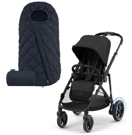 Cybex E-Gazelle S Wspomagany Wózek Spacerowy Rama Czarna Moon Black + Cybex Śpiworek Snogga 2 Ocean Blue 