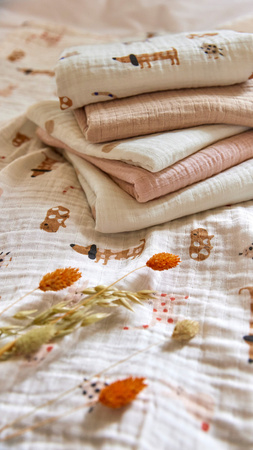 Lassig Muślinowa pieluszka otulacz z biobawełny Zestaw 3 szt. 60x60cm Little Mateys spicy orange