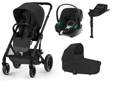 Cybex Balios S Lux Wózek Głęboko-Spacerowy Moon Black 2023 Rama Czarna + Cybex Aton B2 i-Size 0-13kg + Baza One Volcano Black