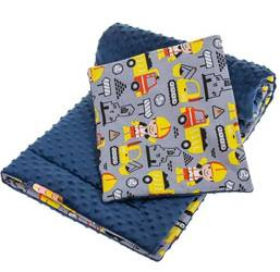 Bocioland Minky Zestaw Kocyk + Poduszka 75x100cm Budowniczy